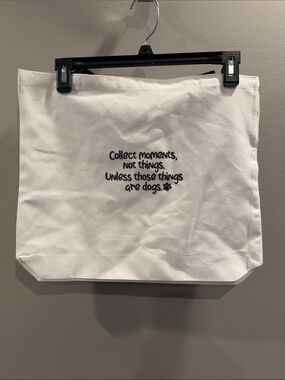 Blank Brand White Canvas Tote Bag with 'Collect Moments' Dog Quote